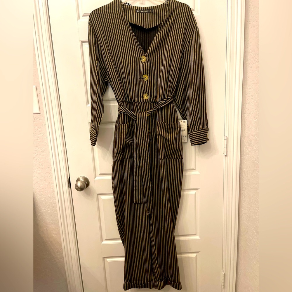 Zara Basic NWT Brown /Black/ PinStriped Woman’s Jumpsuit Size:Small NEW